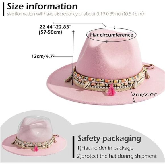Women\'s Felt Fedora Hat Wide Brim Panama Hats with Tassel main image 8